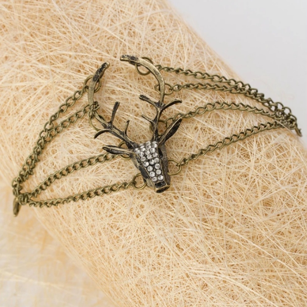 Antique Rhinestone Gold Deer Chain Bracelet